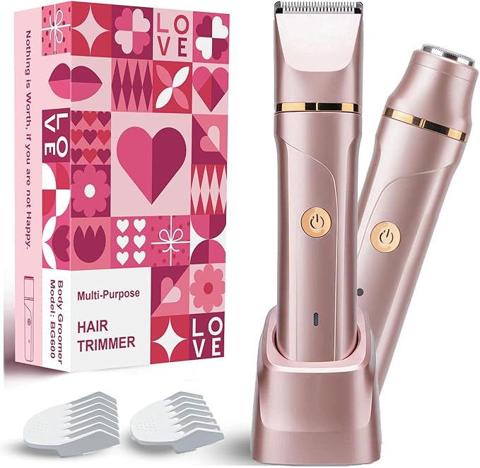 Bikini Trimmer for Women 2-in-1 Electric Razors for Women with Body & Facial Heads, Rechargeable Bikini Shaver for Smooth Pubic & Body Grooming, Waterproof, Portable & Travel-Friendly Gift