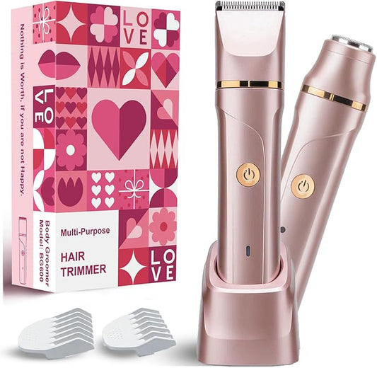 Bikini Trimmer for Women 2-in-1 Electric Razors for Women with Body & Facial Heads, Rechargeable Bikini Shaver for Smooth Pubic & Body Grooming, Waterproof, Portable & Travel-Friendly Gift