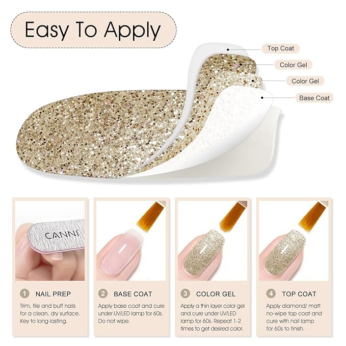 CANNI Glitter Gel Nail Polish – 1pcs 9ml Rodeo Dust Color, Diamond Glitter Series, Soak Off UV LED Gel Nail Polish for DIY Nail Art, Salon or Home Manicure