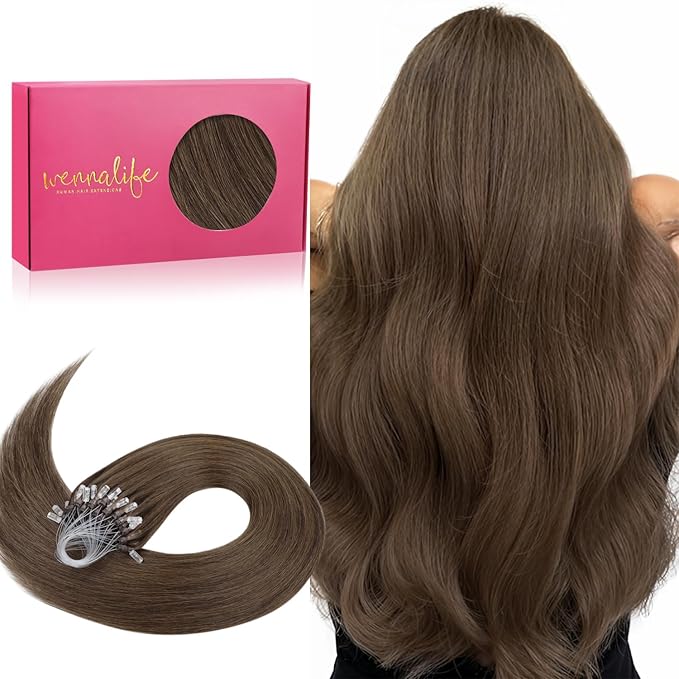 WENNALIFE Microlink Hair Extensions Human Hair, 50g 50s 22 Inch Light Ash Brown Remy Hair Microbead Micro Link Microloop Microring Invisible Straight Natural Fusion Installation