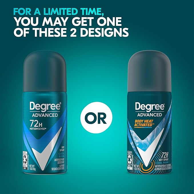 Degree Men’s Travel Deodorant Antiperspirant 24-Pack – 72H Advanced Protection Dry Spray, Cool Rush Scent, 1 Oz Ea