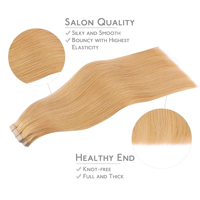 WENNALIFE Tape in Hair Extensions Human Hair, 40pcs 100g 20 inch Strawberry Blonde Hair Extensions Real Human Hair Straight Tape in Extensions Invisible Human Hair Extensions Reusable Real Hair