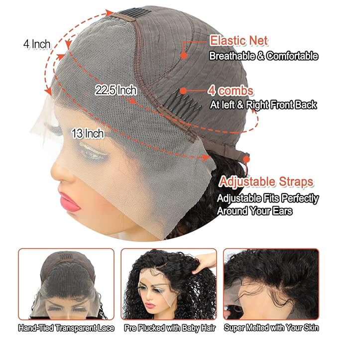 Kinky Curly Lace Front Wig Human Hair 13x4 Wear and Go Glueless Wigs Human Hair Pre Plucked with Baby Hair 22 Inch HD Deep Jerry Curly Wave Lace Frontal Wigs 150% Density Full and Thick