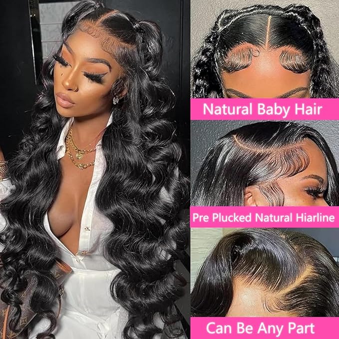 13x6 Body Wave Lace Front Wigs Human Hair Pre Plucked 180% Density HD Lace Frontal Wig Human Hair For Women Body Wave Wigs With Baby Hair 34inch