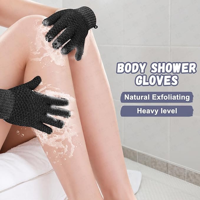 Exfoliating Dual Texture Bath Gloves for Shower Spa Massage and Body Scrubs, Dead Skin Cell Remover, body scrubber with Hanging Loop