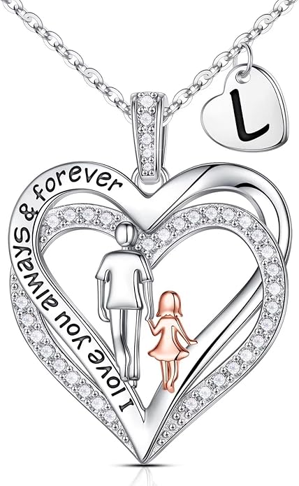Iefil To My Daughter Necklace, Daughter Gifts, Sterling Silver Heart Initial Necklaces for Women