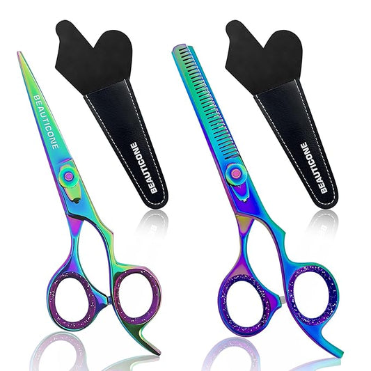 Hair Cutting & Thinning Scissors Set, Professional 6.5" Barber Shears for Haircut Men/Women, Beard & Mustache Trimming Stainless Steel Hairdressing Scissors, Adjustable Screw