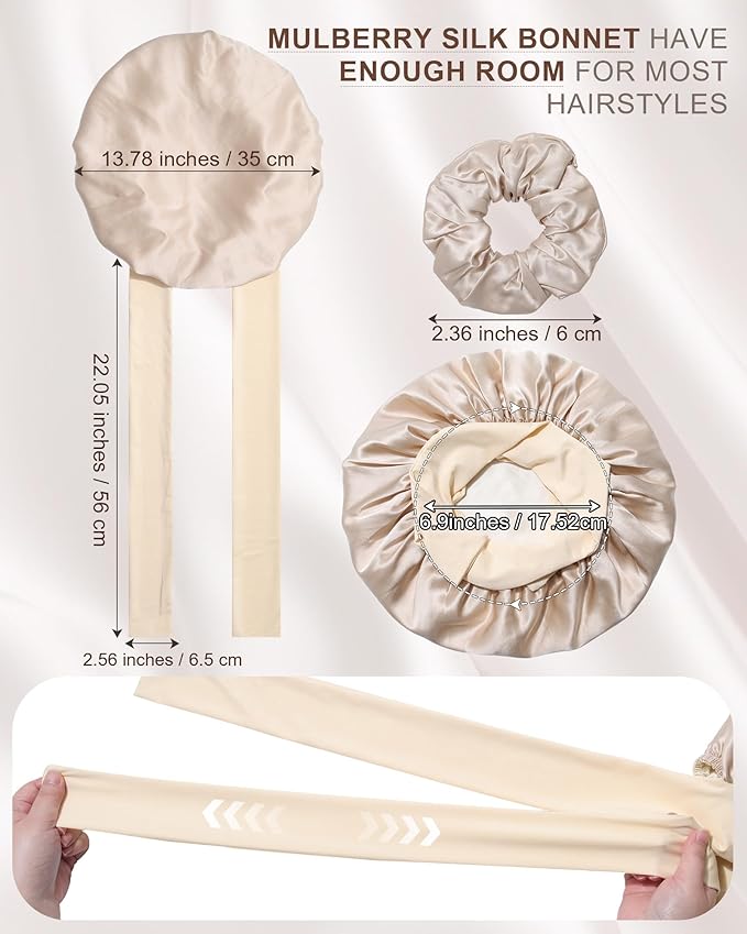 Mulberry Silk Bonnet Sleeping Women Curly Hair Bonnets Tie Band Double Layer Reversible Sleep Bonnet Silk Hair Wrap Sleep Cap