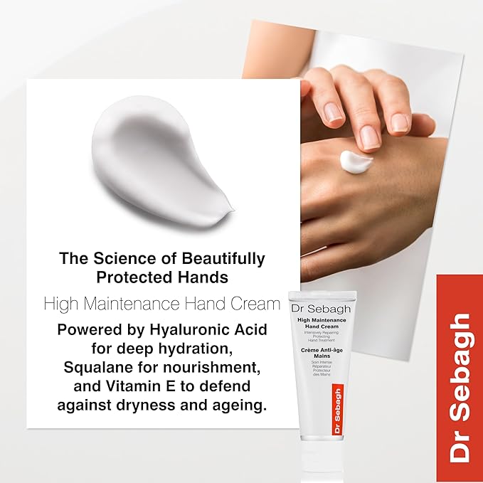 Dr Sebagh High Maintenance Hand Cream (2.6 fl oz) - Luxury Cream for Dry Cracked Hands - Fast-Absorbing Lotion for Women and Men - Hydrating Hand Moisturizer - Anti-Aging Repair Cream