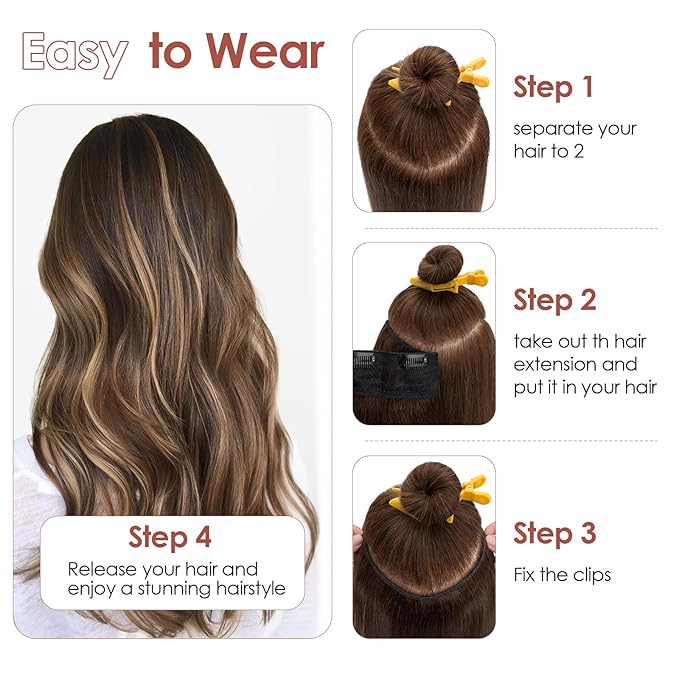 Benehair One Piece Clip in Hair Extensions Real Human Hair 3/4 Full Head V Shaped Weft Thicker Hair Lace Net One Piece Hair Extensions with 5 Clips (14"-55g #1B Natural Black)