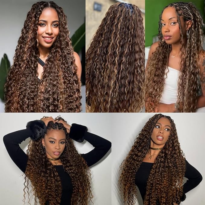 Freiuoke Brown Braiding Hair Deep Wave Bulk 3 Bundles 22 22 22 Inch 150g P430 Honey Brown Boho Human Hair for Braiding Hair Extensions