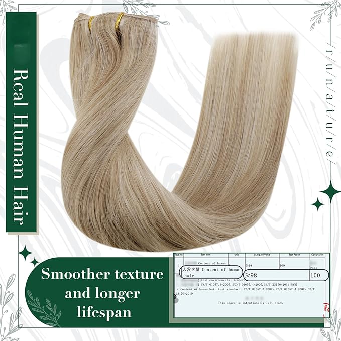 RUNATURE Clip in Hair Extensions Real Human Hair Blonde, Short Straight Human Hair Clip in Extensions, Natural Hair, Can Be Styled, 12 Inch 50g 3pcs #16P22 Beige Blonde Highlights