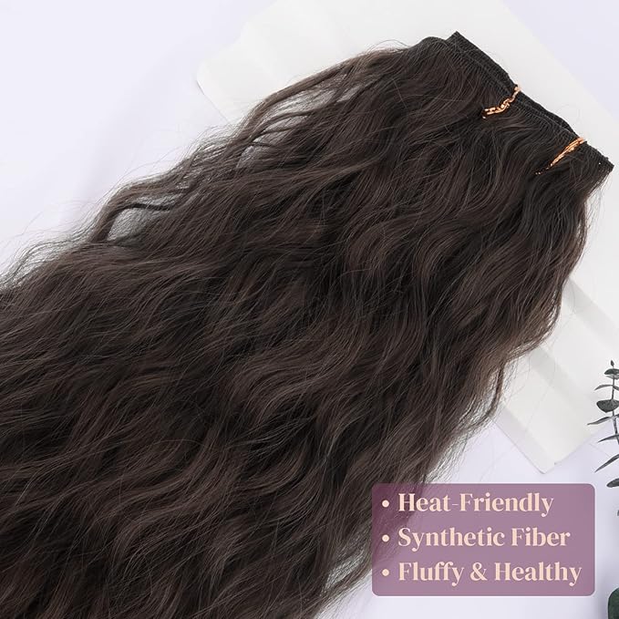 LONAI 6PCS Clip In Hair Extensions 24" Black Brown Hair Extension Long Mermaid Waves Synthetic Clip On Hairpiece For Women