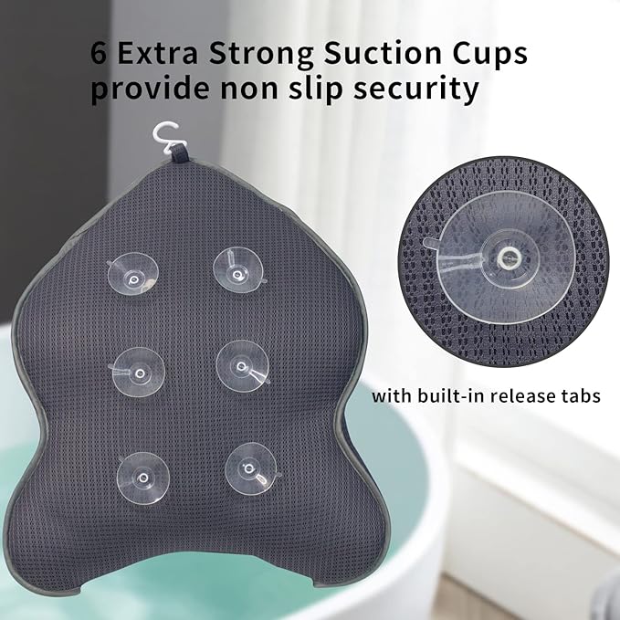 Extra Thick Large Bath Pillow with Neck,Back,Head Support for Bathtub, Spa, Soaking Gray(21''x17'')