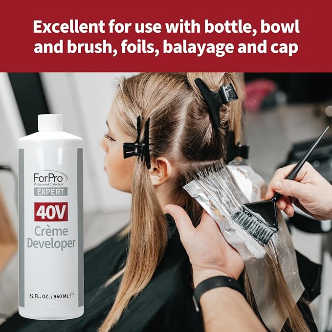 ForPro Expert 40 Volume Crème Developer for Hair Lightening, Gray Coverage & Color Deposit with Maximum Lift, 32 Fl Oz