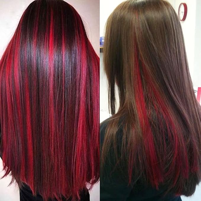 Rhyme 9PCS 21" Colored Clip in Hair Extensions Red Wig Hairpieces for Kids Girls Hair Clips Birthday and Holiday Party Highlights Dress Up hair Accessories (Red)