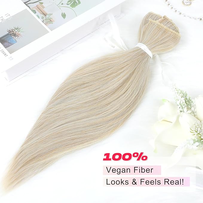 Hair Extensions, 10" Short Clip in Hair Extensions 4PCS Straight Natural Soft Synthetic Hairpiece for Women- Golden Blonde with Highlights