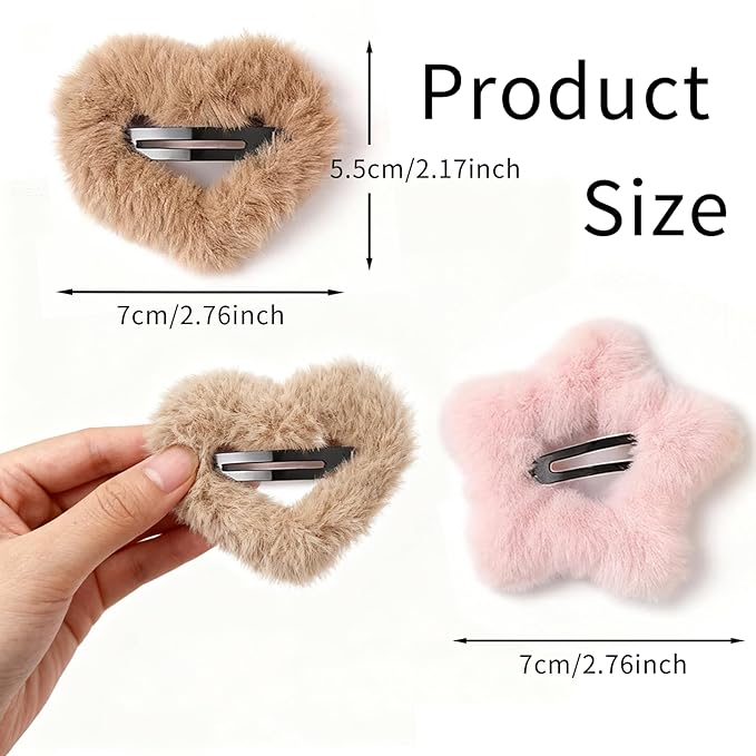 18PCS Velvet Star and Heart Hair Clips, Cute Non-Slip Hair Barrettes, for Women and Girls Hair Styling Accessories, 9 Colors