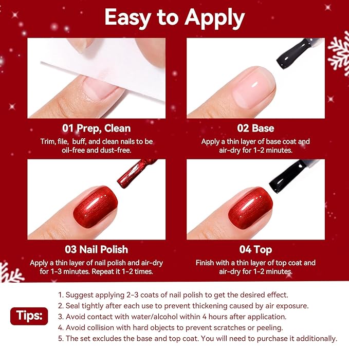 Christmas Nail Polish Set, 6 Colors Red Green Royal Blue Sparkle Gold Silver Nail Polish Kit, Salon-Quality, Hema-free, Non Gel, Quick Air Dry, Long-lasting DIY Nail Art Holiday Gift