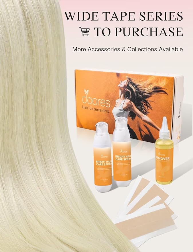 DOORES Invisi Edge Human Hair Tape in Extensions Wide, Platinum Blonde 4PCS Injection Tape ins 20g 18 Inch, Seamless Injected Virgin Human Hair 3 Inch Wide Extensions Straight
