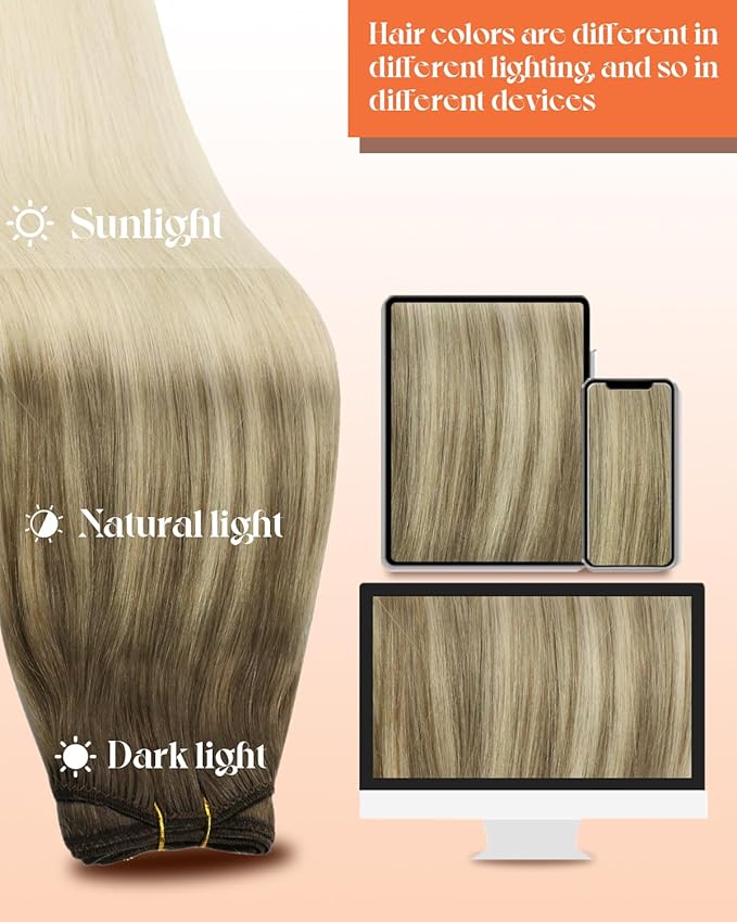 Sunny Hair Human Hair Extensions Sew in Ombre Blonde Weft Hair Extensions Human Hair Light Brown Roots to Platinum Blonde Hair Extensions Sew in Real Human Hair Bundle for Short Hair 14inch 70g