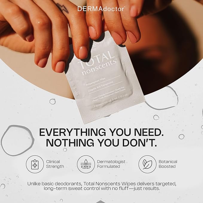 DERMAdoctor Antiperspirant Wipes - Deodorant Wipes, Dermatologist Formulated Hyperhidrosis Treatment for Body Hands Feet | Anti Sweat Wipe, Foot deodorant, Individually Wrapped - 30 Count