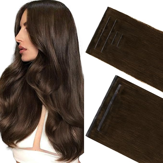 GOO GOO Invisi Edge Clip in Hair Extensions Set, 16inch 140g, 5pcs Injected Seamless PU Clip ins and 2pcs Classical PU Clip insip ins, Virgin Real Human Hair, #4A