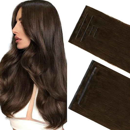GOO GOO Invisi Edge Clip in Hair Extensions Set, 18inch 120g, 5pcs Injected Seamless PU Clip ins and 2pcs Classical PU Clip insip ins, Virgin Real Human Hair, #4A