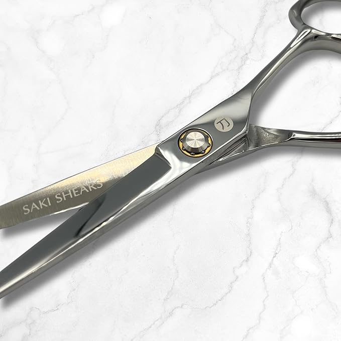 Professional Hair Cutting Scissors - 6 Inches - Convex Blade - Japanese 440C Stainless Steel - For Wet or Dry Cutting - Saki Shears Musashi For Hairdressers and Barbers