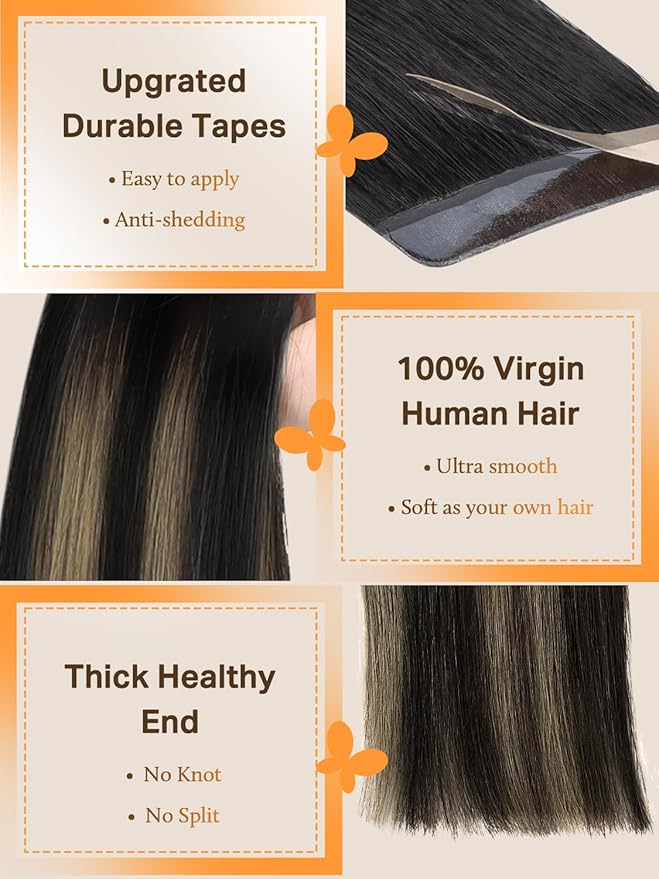 DOORES Hair Extensions Real Human Hair, Natural Black to Light Blonde 12 Inch 40g 20pcs, Human Hair Extensions Natural Hair Extensions Straight Remy Hair Extensions