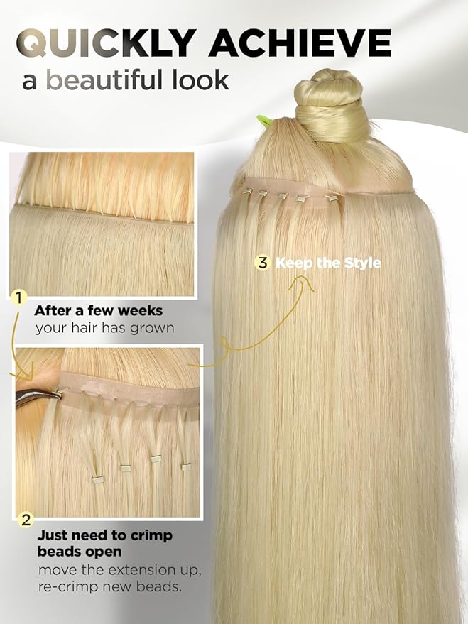 Twin Tab Butterfly Genius Weft Human Hair Extensions Latest Double Invisible Real 100% Remy Human Hair Weft with Micro Bead Simulated Scalp Hair Extensions 100g 7ps 18 Inch White Blonde
