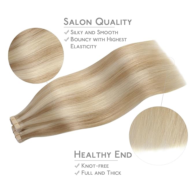 WENNALIFE Tape in Hair Extensions Human Hair, 40pcs 100g 24 inch Dirty Blonde Highlighted Bleach Blonde Hair Extensions Real Human Hair Straight Tape in Extensions Invisible Human Hair Extensions
