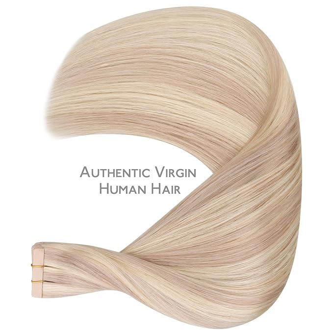 WENNALIFE Tape in Hair Extensions Human Hair, 20pcs 60g 26 inch Balayage Light Wheat Platinum Blonde Remy Hair Tape in Extensions Skin Weft