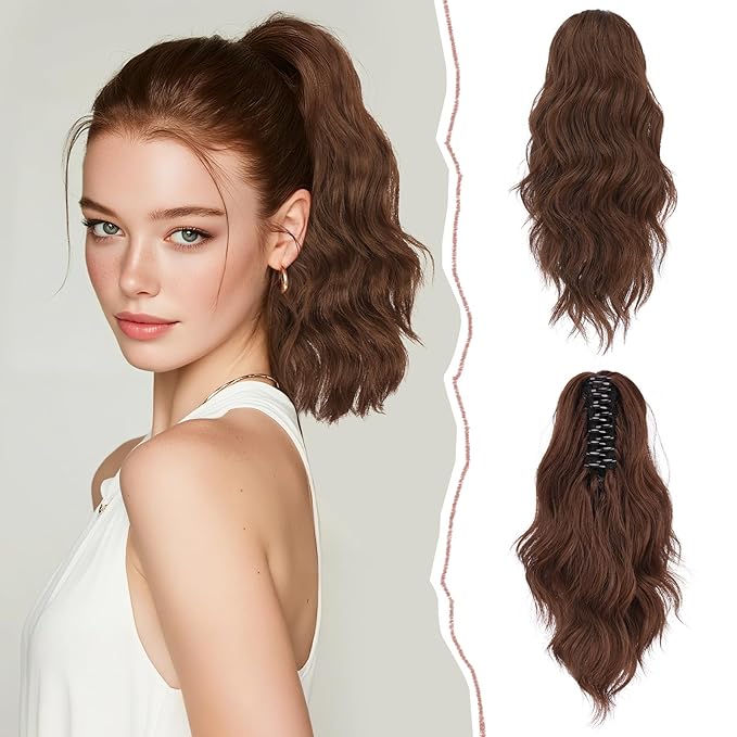 SOFEIYAN 14" Ponytail Extension, Short Wavy Claw Clip in Ponytail Hair Extension Synthetic Hairpieces Natural Black Layered Natural Fluffy Curly Drawstring Ponytail Hair Piece for Women