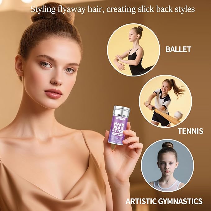 Hair Wax Stick & Slick Back Hair Brush for Tame Flyaways, Frizz, Sleek Ponytail, Buns | Pomade/Balm/Gel Stick for Woman, Styling Accessories for Girls