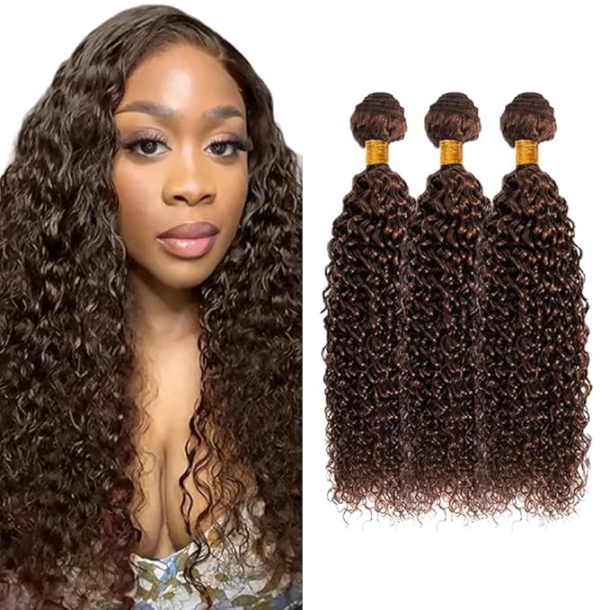 26 28 30 inch #4 Human Hair Bundles Dark Brown Kinky Curly Bundle Chocolate Brown Human Hair Weave Bundle 300g