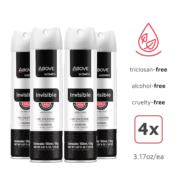 ABOVE Invisible - 48 Hours Antiperspirant Deodorant Set for Women - Fennel Fragrance - Dry Spray Protects Against Sweat and Body Odor - Delivers Instant Freshness - Stain and Alcohol Free - 4 pc