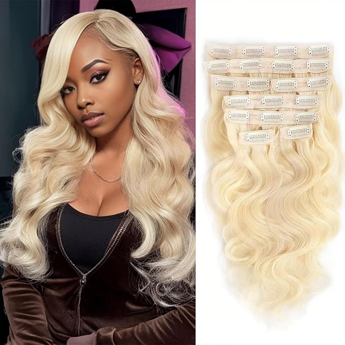 30Inch Blonde Clip in Extensions 8Pcs 110g Clip in Hair Extensions Real Human Hair Body Wave 613 Blonde Clip ins Brazilian Remy Human Hair Extensions for Women Double Weft