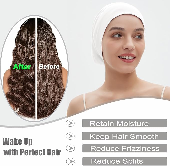 Sleep Cap Bonnet for Sleeping, Adjustable Cooling Ice Silk Lined Hair Bonnets for Natural Curly Braids Beanie Hat Women Men