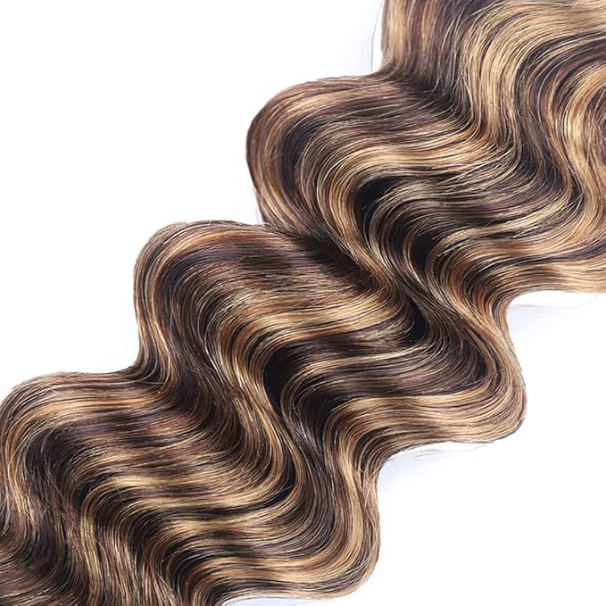 Freiuoke Honey Blonde Bundle P4/27 Deep Wave Human Hair Bundles Brazilian Virgin Hair Single Bundle 20 Inch Color 427 Bundles