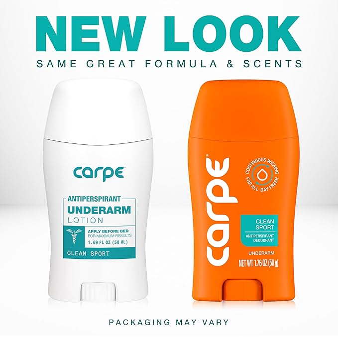 Carpe Deodorant Underarm Antiperspirant - Advanced Sweat & Odor Protection Formula - Sport Deodorant for Men & Women - Combat Excessive Sweating with Odor Control - Clean Sport Scent (Pack of 3)