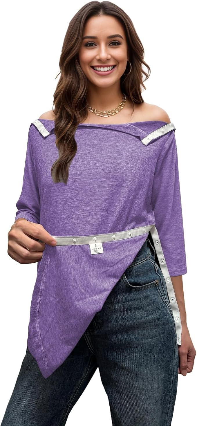 Youdiao Post Shoulder Surgery Shirts for Women Tear Away 3/4 Sleeve Tops After Rotator Cuff Chemo Port Adaptive Clothing