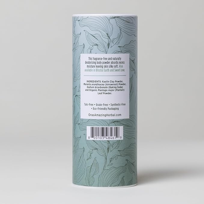 Ora's Amazing Herbal Fragrance Free Body Powder for Women and Men, Unscented Talc Free Talcum Powder, Cornstarch Free Dusting, After Waxing, Natural Sugaring, Foot Powder, Dry Shampoo
