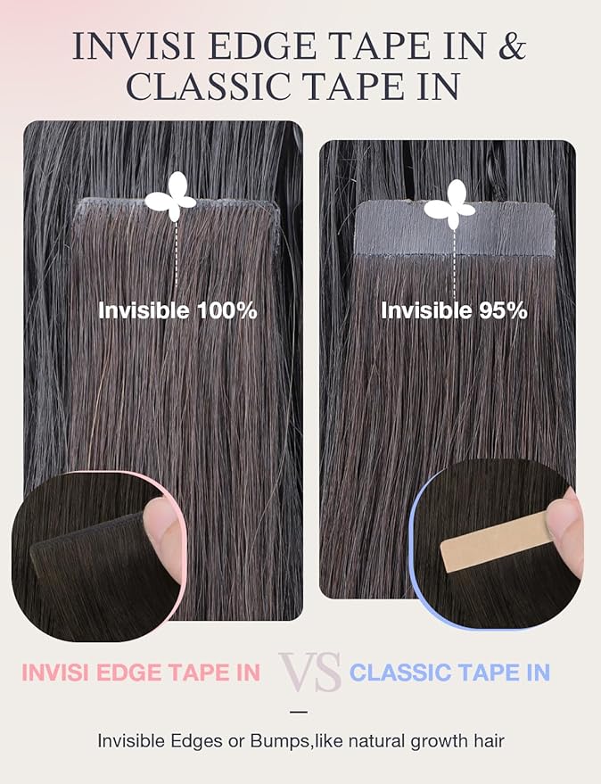 DOORES Invisi Edge Tape in Human Hair Extensions, Mocha Brown 10 Injection Tapeins with 10 Injection Tapeins 50g 22 Inch, Injected Tape in Extensions Virgin Human Hair