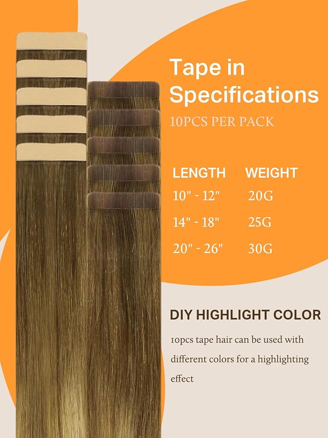 DOORES Medium Brown Highlighted Dirty Blonde 26 Inch 10pcs 30g Human Hair Extensions - Invisible Tape In