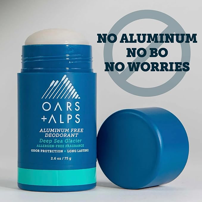 Oars + Alps Deodorant for Men & Women, Aluminum Free Deodorant for Men, Dermatologist Tested, Clean Ingredients, Non Toxic, Vegan, Long Lasting, Deep Sea Glacier, 2pk, 2.6oz