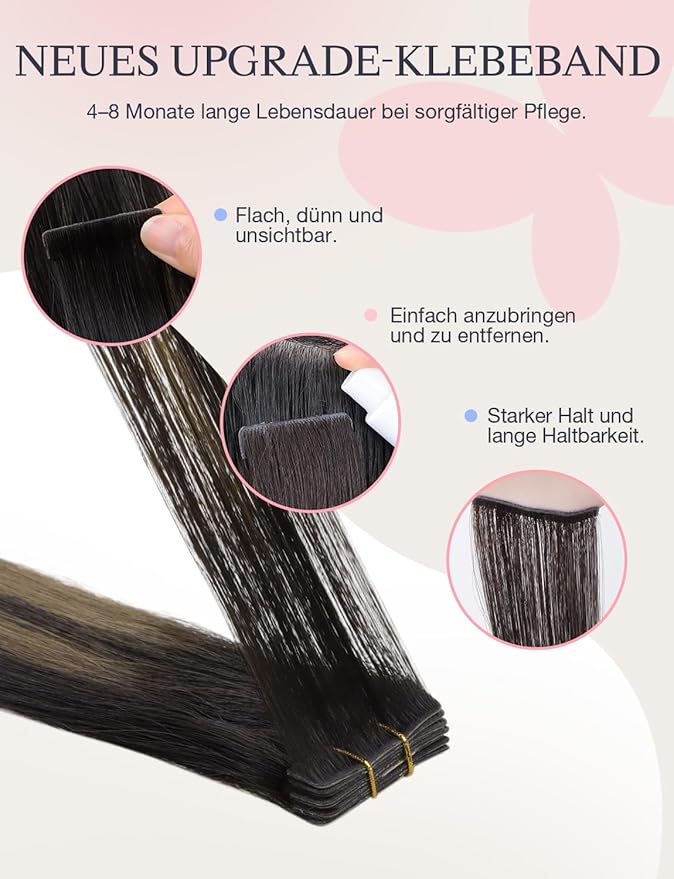 DOORES Invisible Tape in Human Hair Extensions Invisi Edge, Dark Brown to Chestnut Brown 10pcs Injection Tape-ins 25g 16 Inch, Natural Hair Injected Tape in Extensions Straight