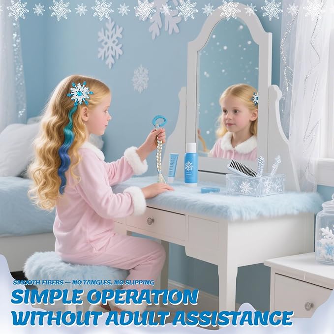 Jomi & Jolly 6 PCS Hair Accessories Set for Girls, Little Girl Colored Hair Tinsel Clips in Extensions, Princess Dress up Wigs, Cute Gifts and Costume Accessories for Little Princess (Blue)