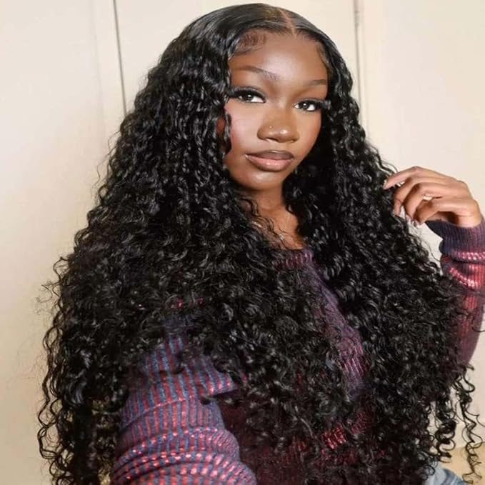 28 Inch Deep Wave Lace Front Wigs Human Hair 13x6 HD Lace Front Wigs Human Hair Pre Plucked Bleached Knots Glueless Deep Wave Wig Natural Color Deep Curly Wig for Women