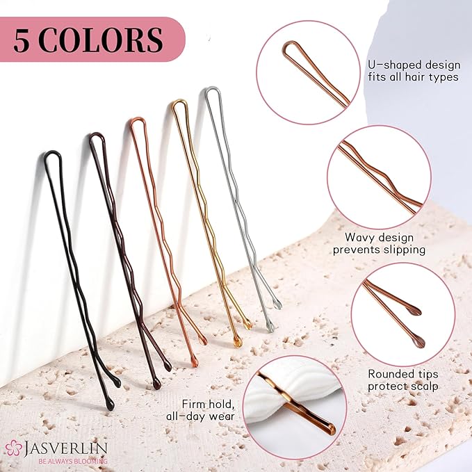 2.36" Large Bobby Pins for Women Thick Hair 250 Pcs, Jumbo Long Hair Pins Blonde Brown Black Sliver, Decorative Secure Hold Bulk Hairpins for Updo Bun Styling (6 cm)